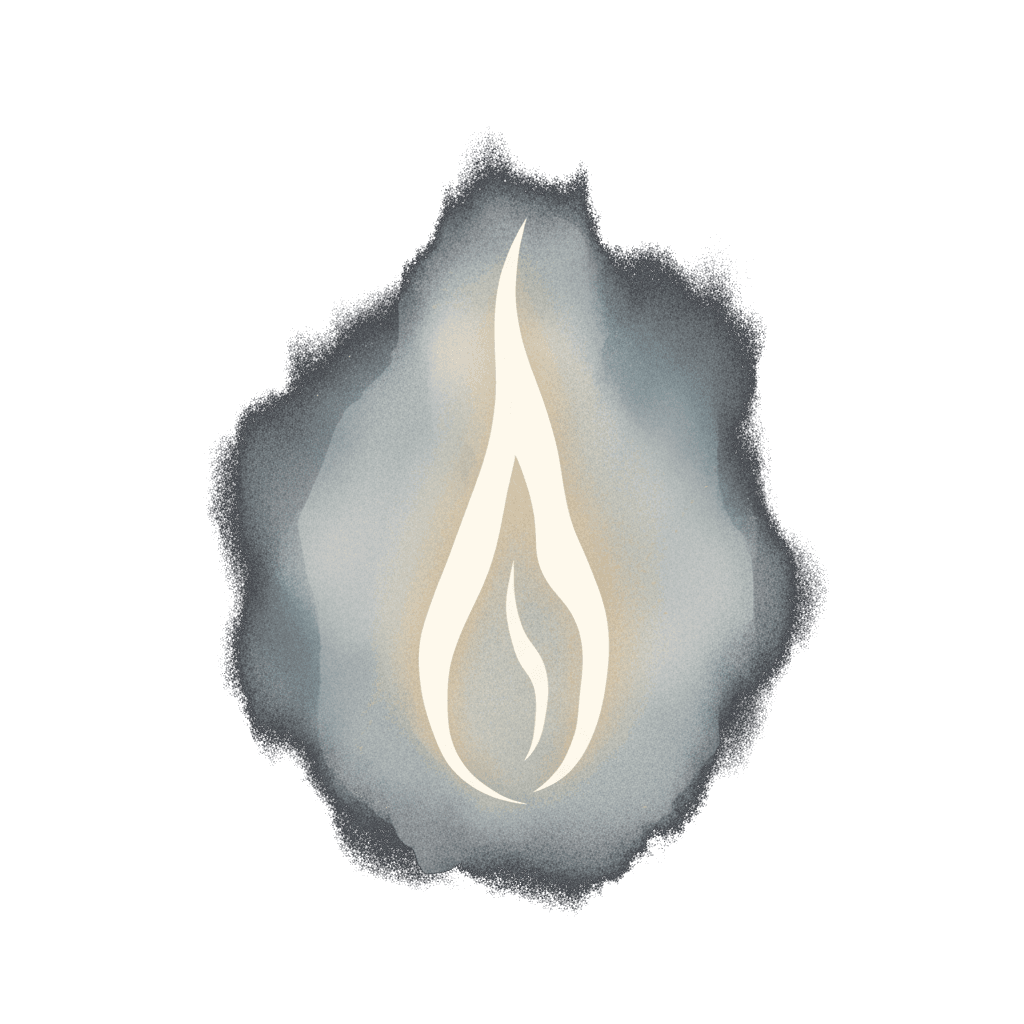 Ink-line and saffron watercolor illustration for the Fire Sermon