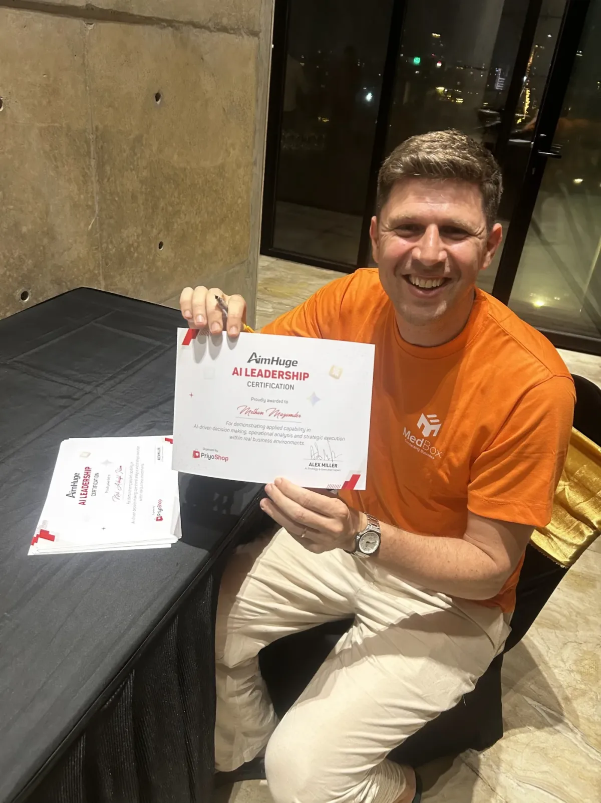 AimHuge AI Leadership Certification, signed by Alex Miller