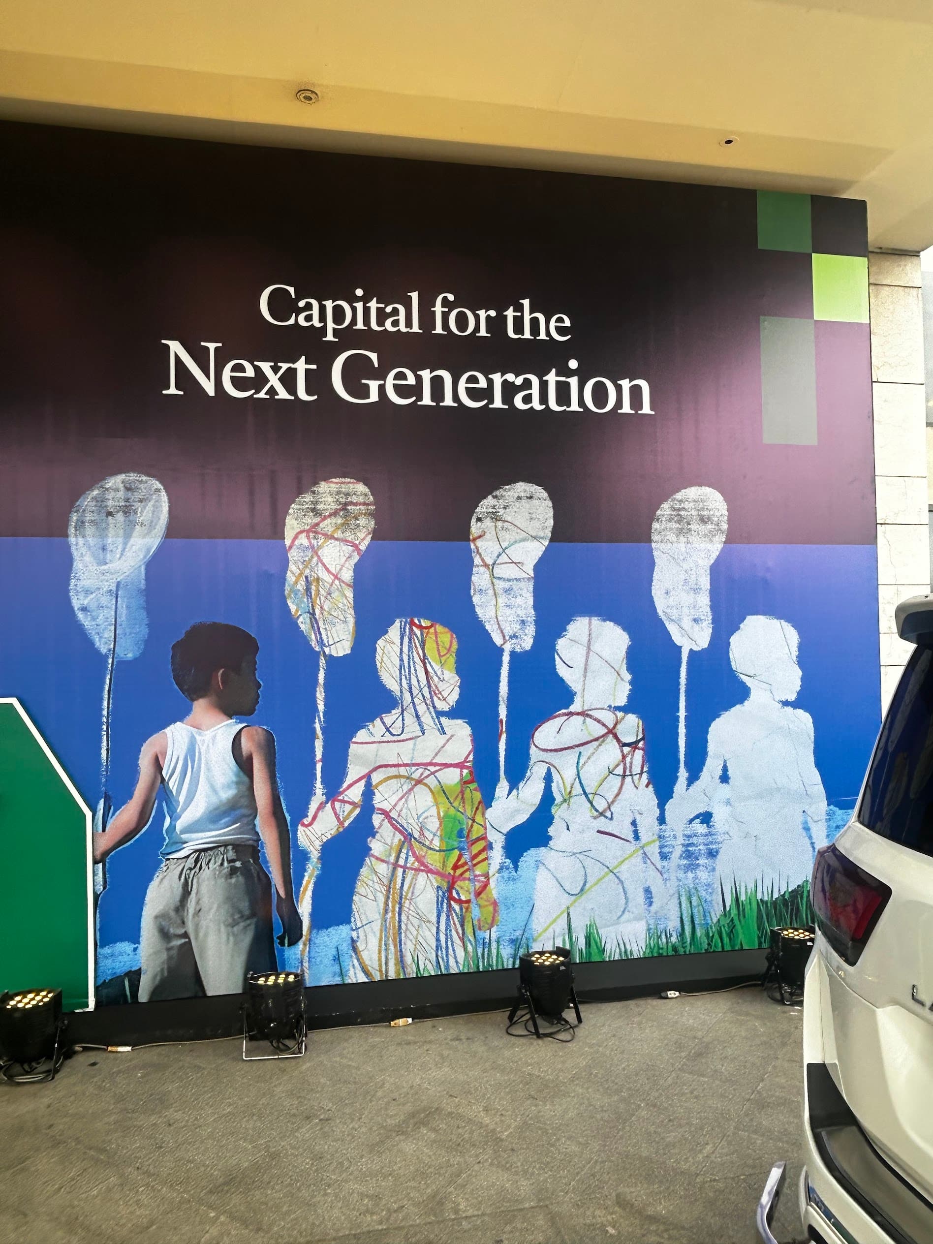 "Capital for the Next Generation" — a fund launch wall in Dhaka