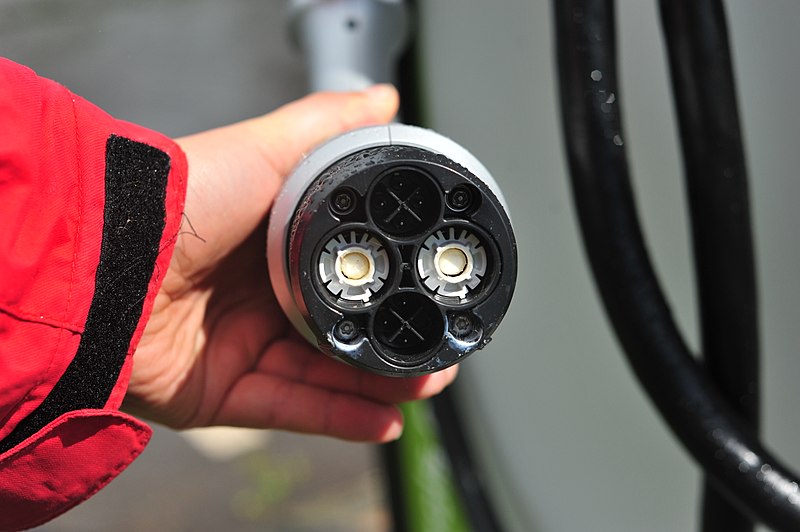 CHAdeMO DC fast-charging plug from an EVolt Tri-Rapid compact charger